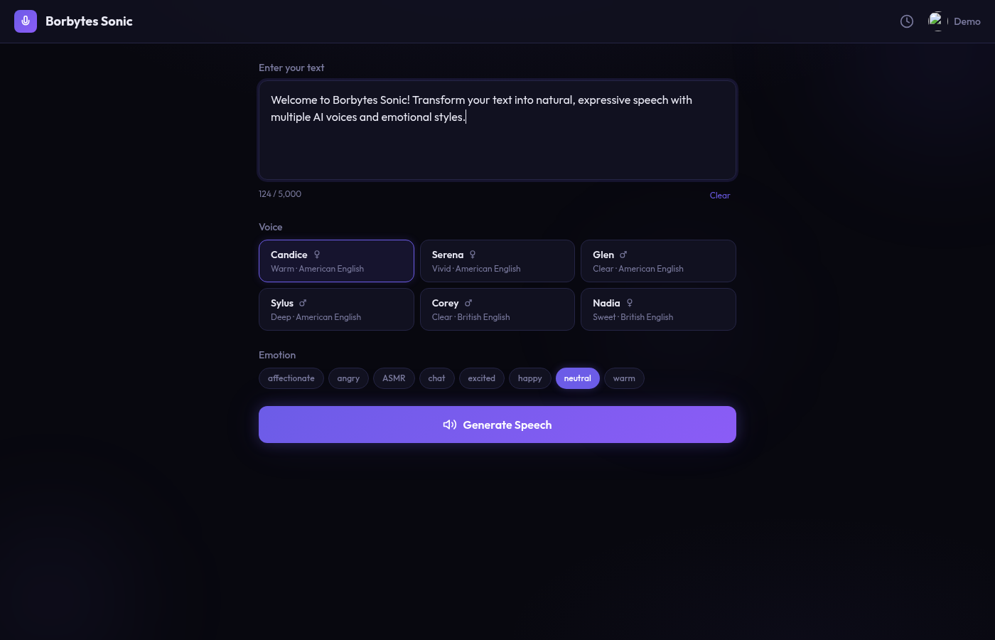 Sonic with text input and emotion controls