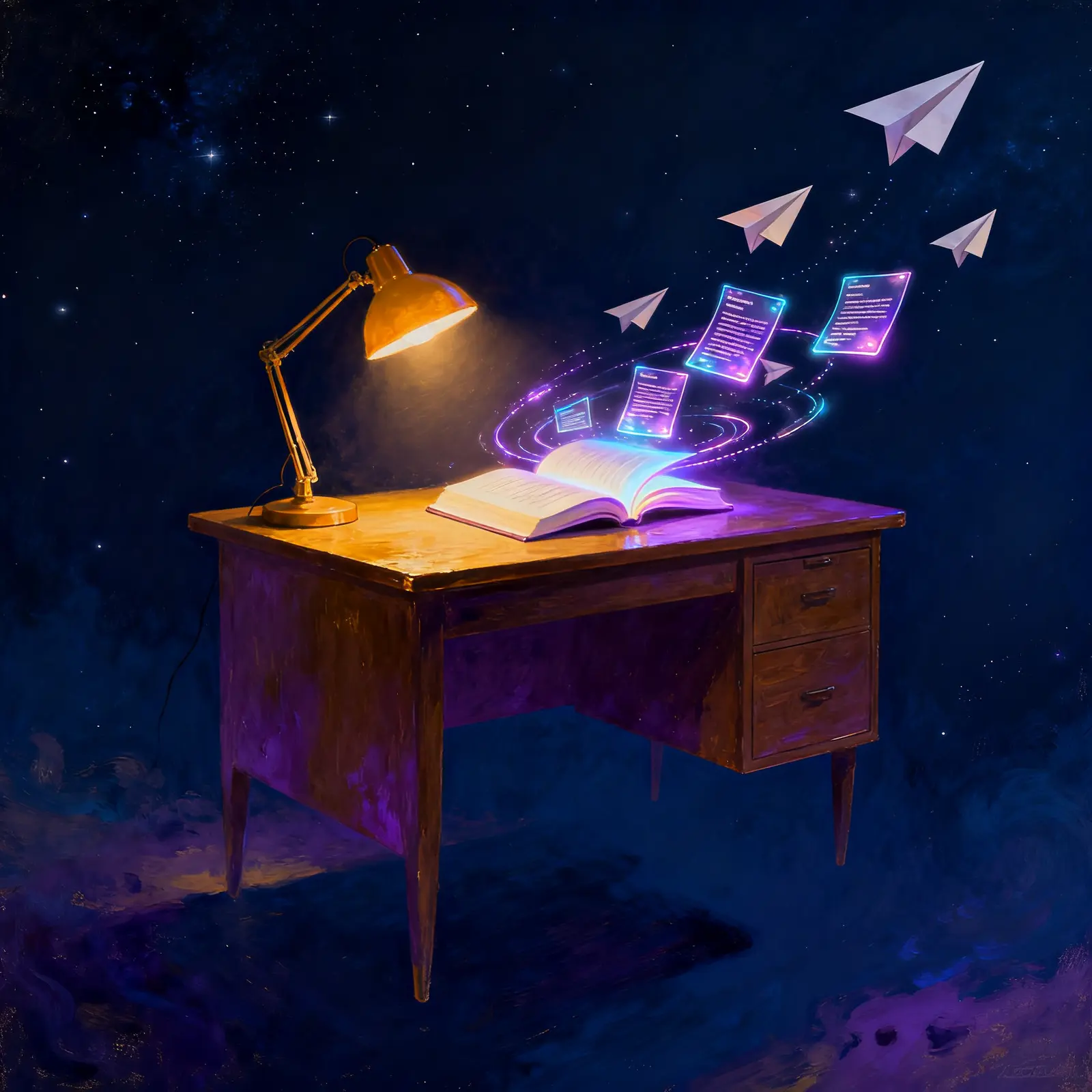 Desk with learning material becoming digital study tools